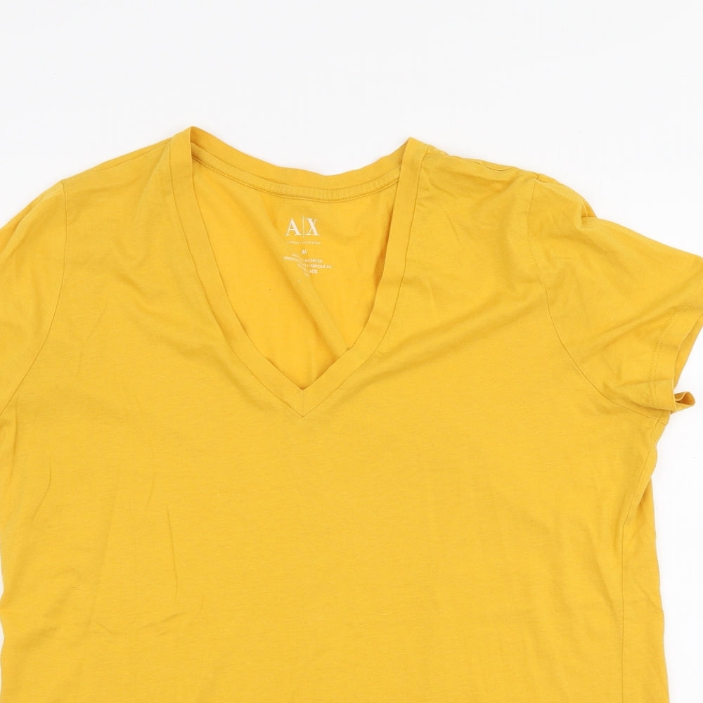Armarni Excahnge Womens Yellow  Polyester Jersey T-Shirt Size M V-Neck