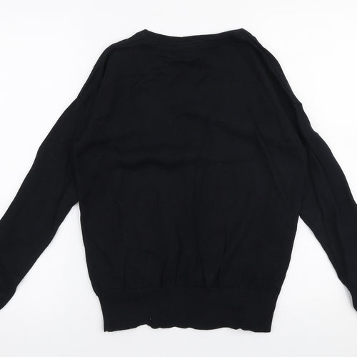 Avenue Womens Black Round Neck  100% Cotton Pullover Jumper Size M
