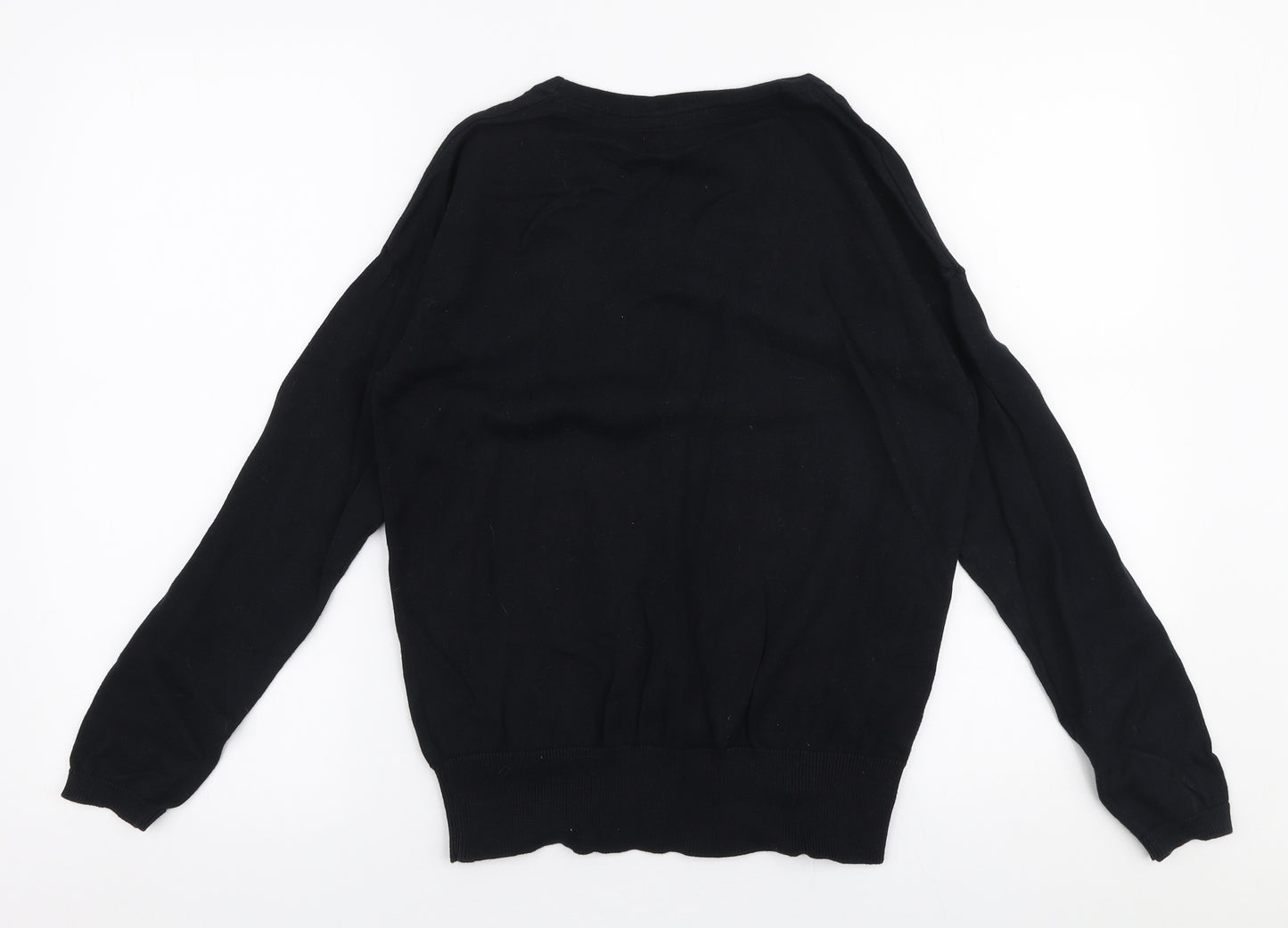 Avenue Womens Black Round Neck  100% Cotton Pullover Jumper Size M