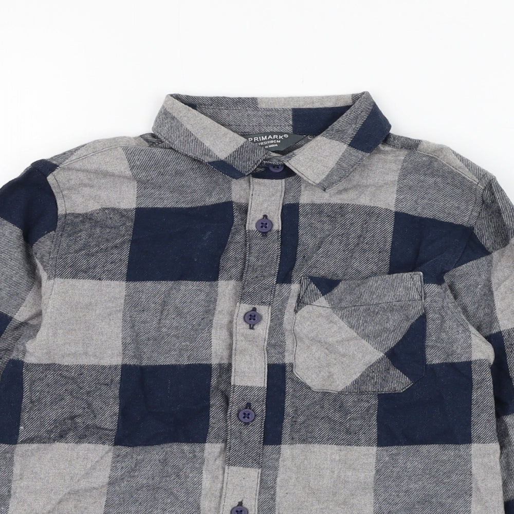 Primark Boys Blue Check Cotton Basic Button-Up Size 4-5 Years Collared Button
