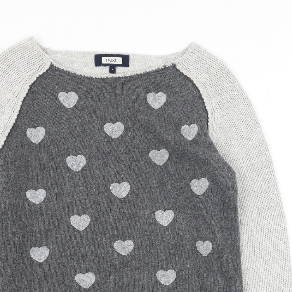 NEXT Womens Grey Round Neck  Cotton Pullover Jumper Size 8   - Heart