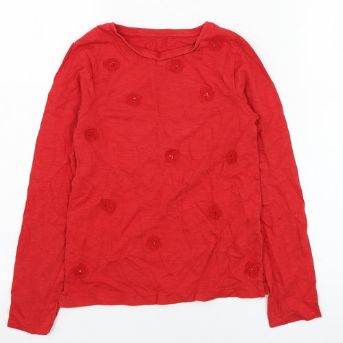 Dunnes Stores Girls Red  Cotton Basic T-Shirt Size 9 Years Roll Neck Pullover - Flower