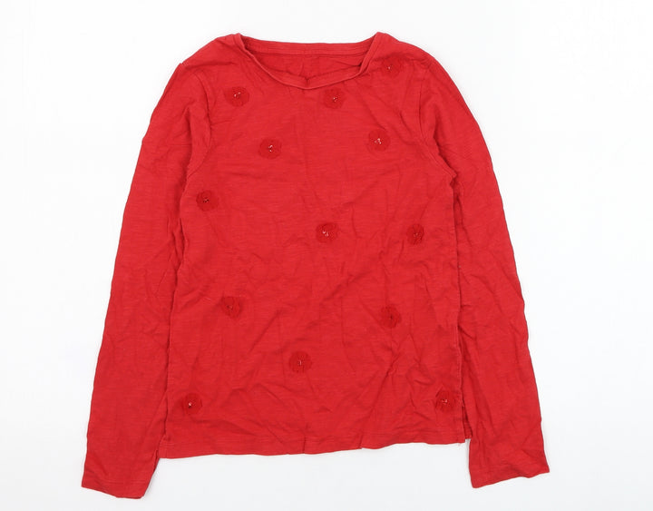 Dunnes Stores Girls Red Cotton Basic T-Shirt Size 9 Years Roll Neck Pullover - Flower