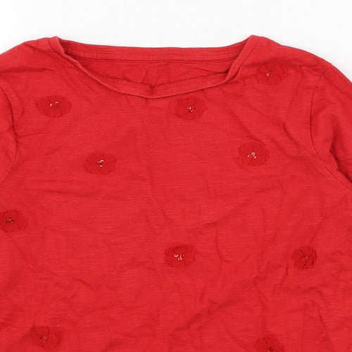 Dunnes Stores Girls Red  Cotton Basic T-Shirt Size 9 Years Roll Neck Pullover - Flower