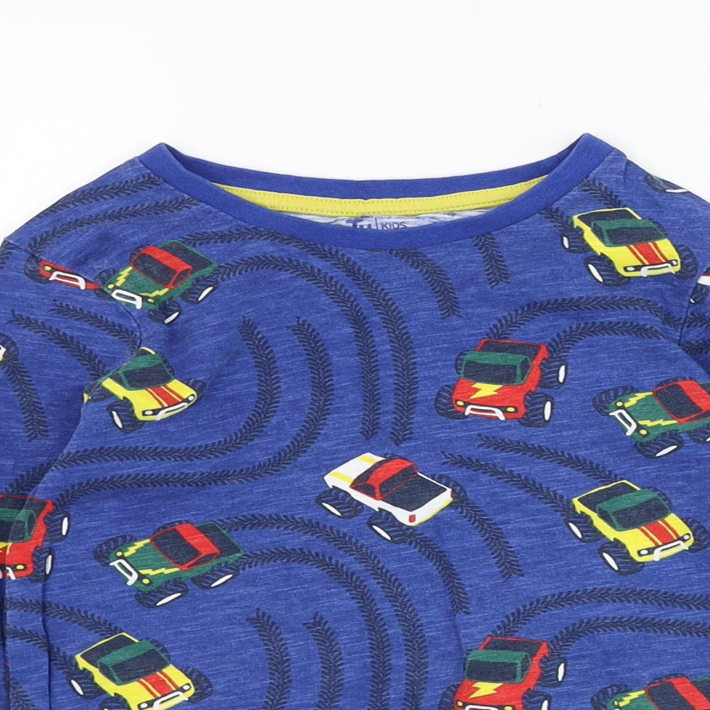 TU Boys Blue  Cotton Basic T-Shirt Size 4-5 Years Roll Neck Pullover - Monster truck