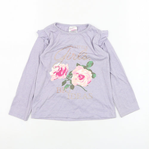 E-vie Girls Purple  Polyester Basic T-Shirt Size 2-3 Years Round Neck Pullover - Flower