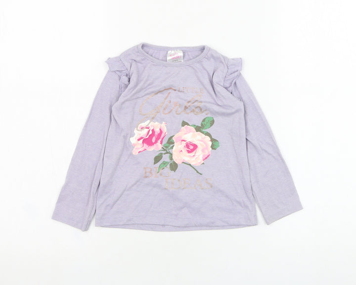 E-vie Girls Purple  Polyester Basic T-Shirt Size 2-3 Years Round Neck Pullover - Flower
