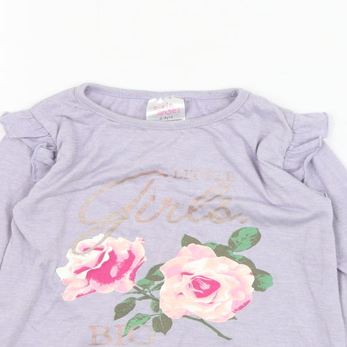 E-vie Girls Purple  Polyester Basic T-Shirt Size 2-3 Years Round Neck Pullover - Flower