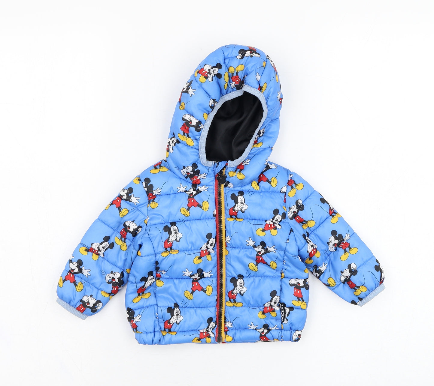 Primark Boys Blue   Puffer Jacket Coat Size 0-3 Months   Zip - Mickey Mouse