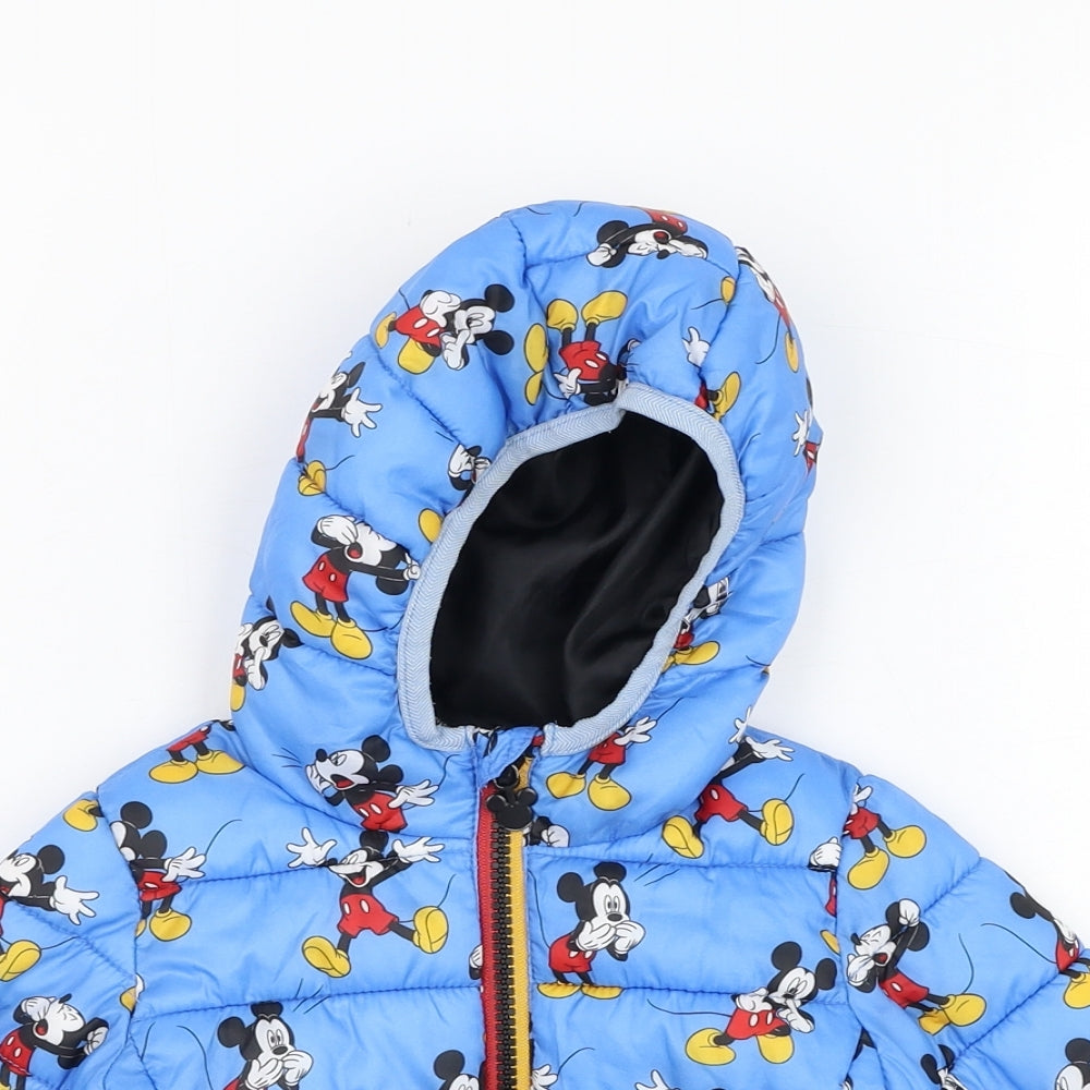 Primark Boys Blue   Puffer Jacket Coat Size 0-3 Months   Zip - Mickey Mouse