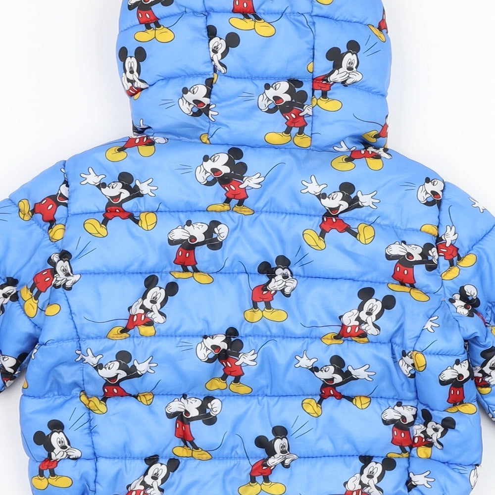Primark Boys Blue   Puffer Jacket Coat Size 0-3 Months   Zip - Mickey Mouse
