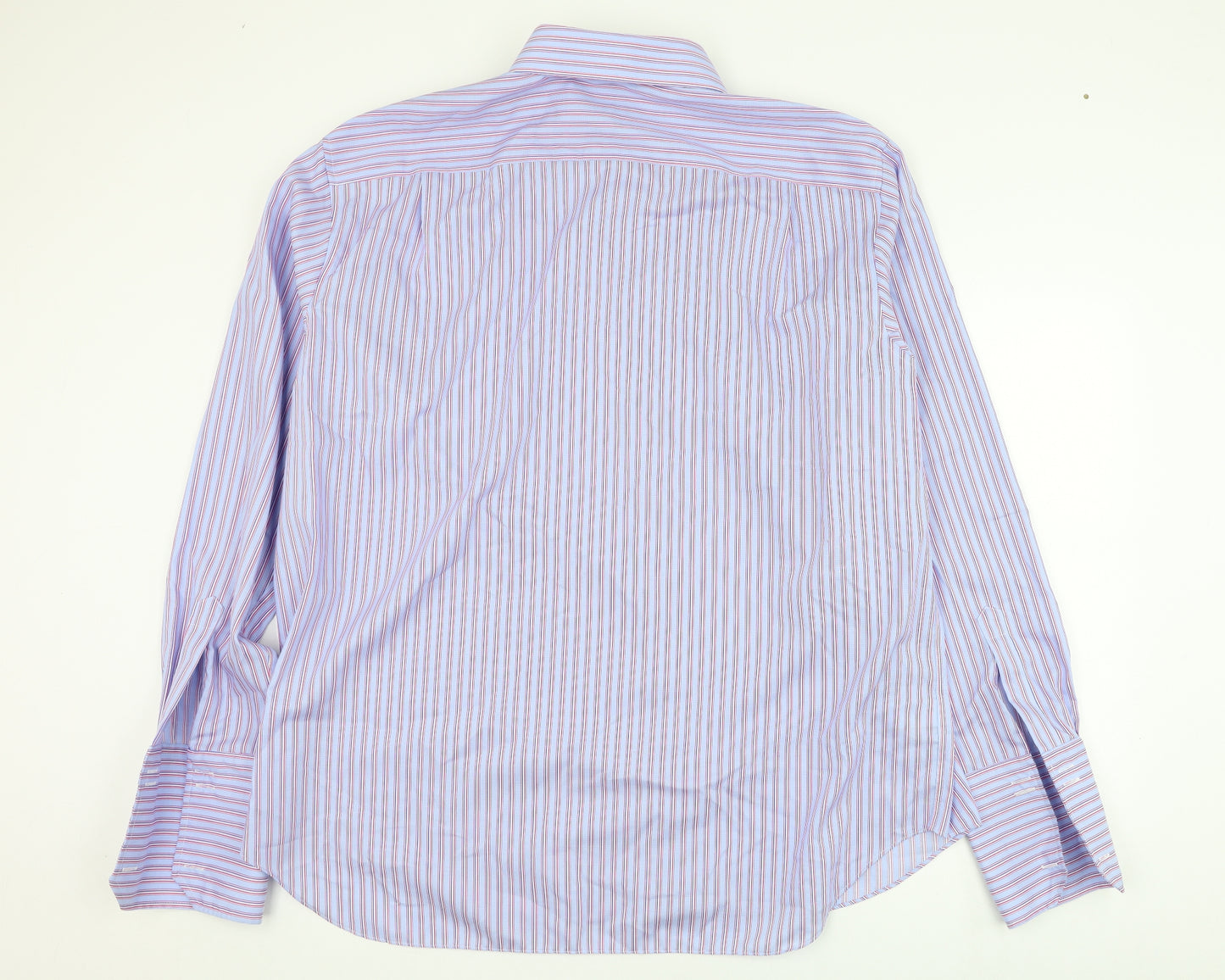 Marks and Spencer Mens Blue Striped Cotton  Dress Shirt Size 18.5 Collared Button