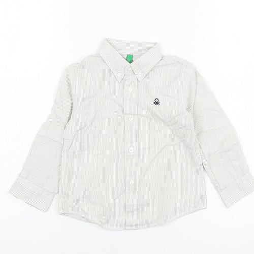 United Colors of Benetton Boys Ivory Striped Cotton Basic Button-Up Size 18-24 Months Collared Button
