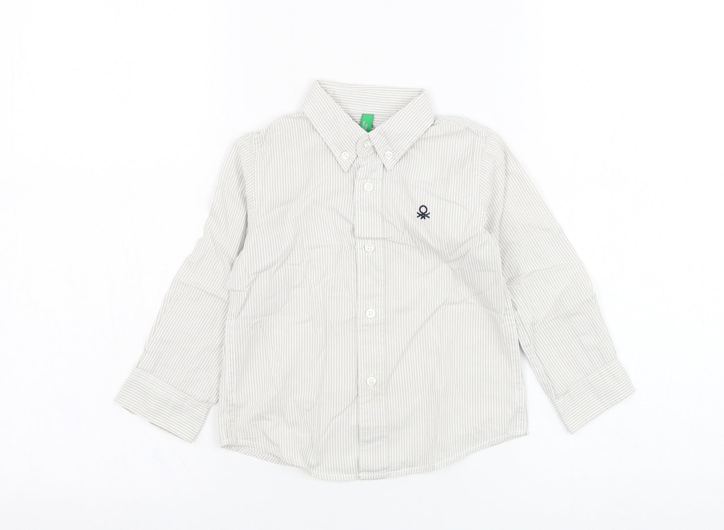 United Colors of Benetton Boys Ivory Striped Cotton Basic Button-Up Size 18-24 Months Collared Button