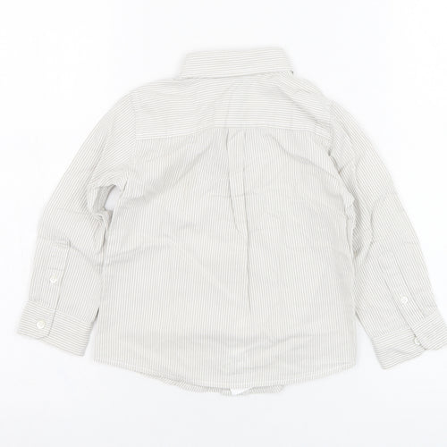 United Colors of Benetton Boys Ivory Striped Cotton Basic Button-Up Size 18-24 Months Collared Button