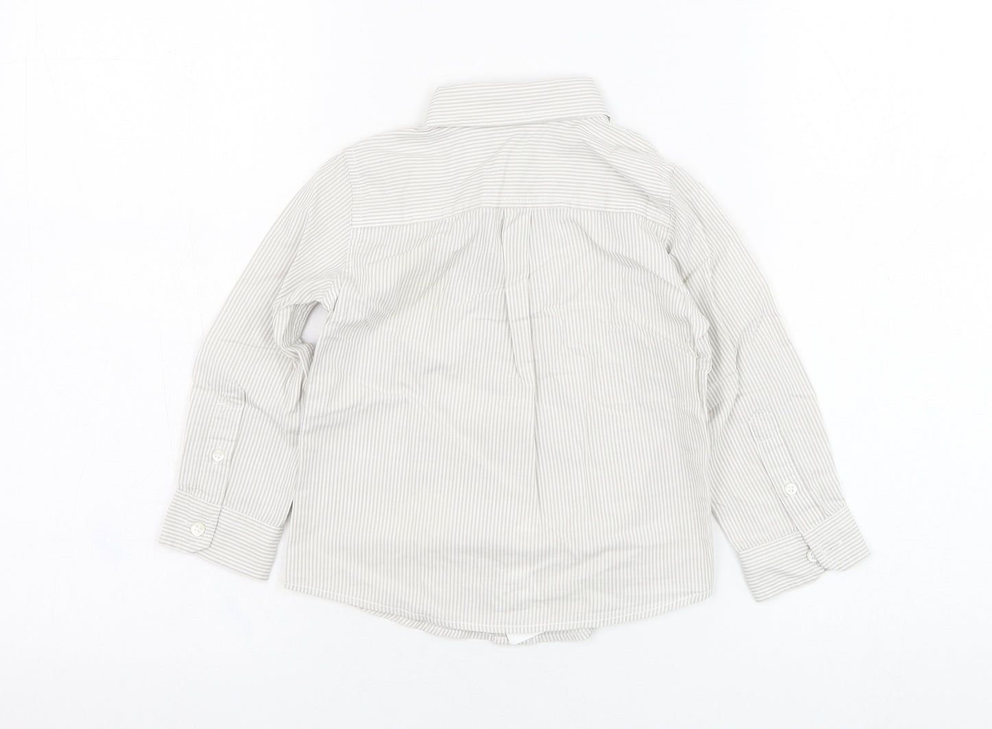 United Colors of Benetton Boys Ivory Striped Cotton Basic Button-Up Size 18-24 Months Collared Button