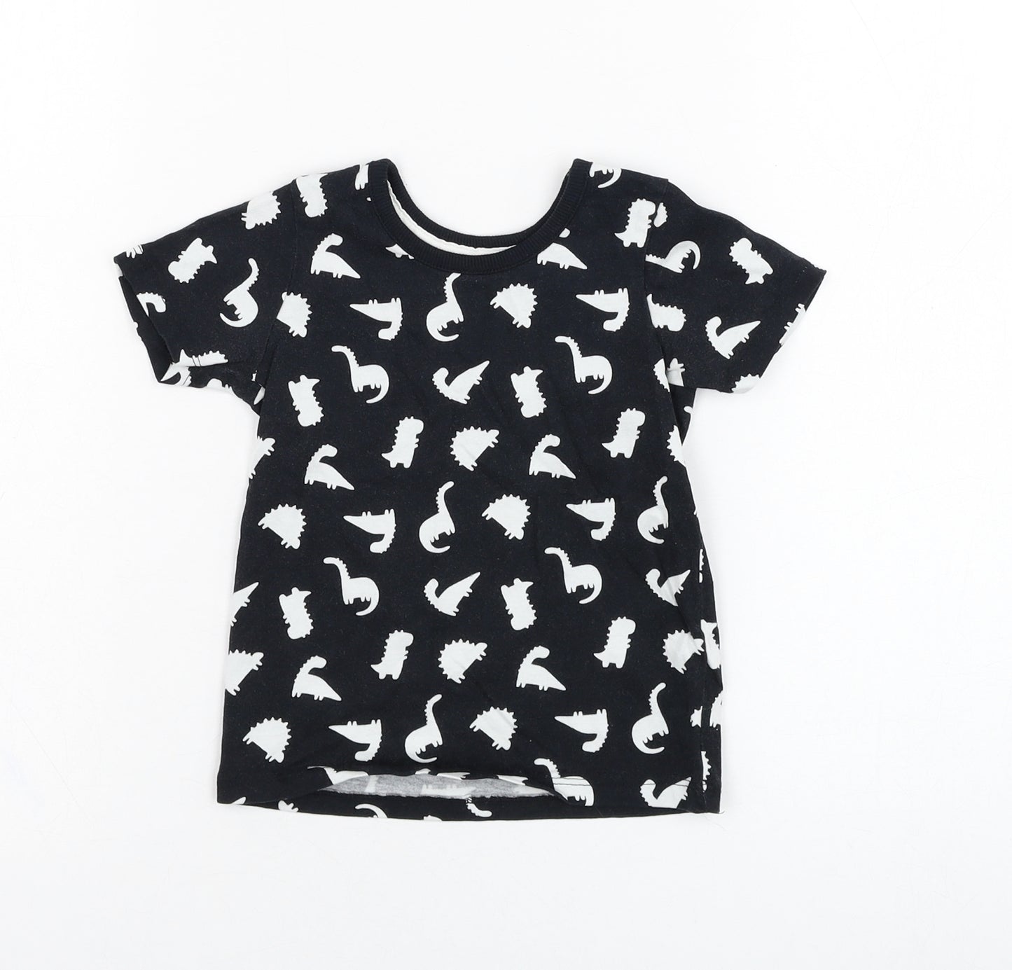George Baby Black  Cotton Basic T-Shirt Size 12-18 Months Round Neck Pullover - Dinosaur