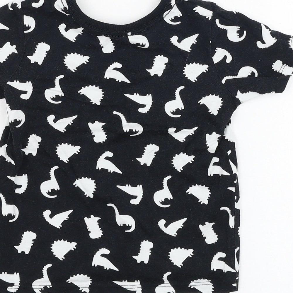 George Baby Black  Cotton Basic T-Shirt Size 12-18 Months Round Neck Pullover - Dinosaur