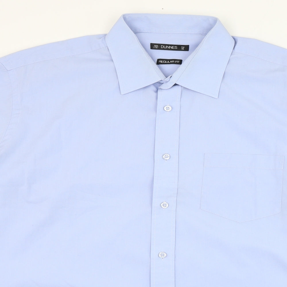 Dunnes Stores Mens Blue  Cotton  Dress Shirt Size 17.5 Collared Button