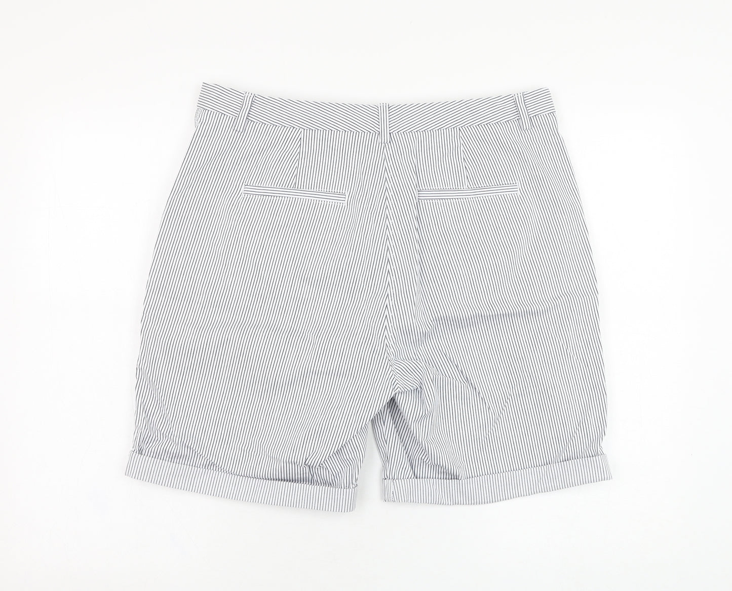 Marks and Spencer Womens White Striped Cotton Bermuda Shorts Size 14 L8 in Regular Zip