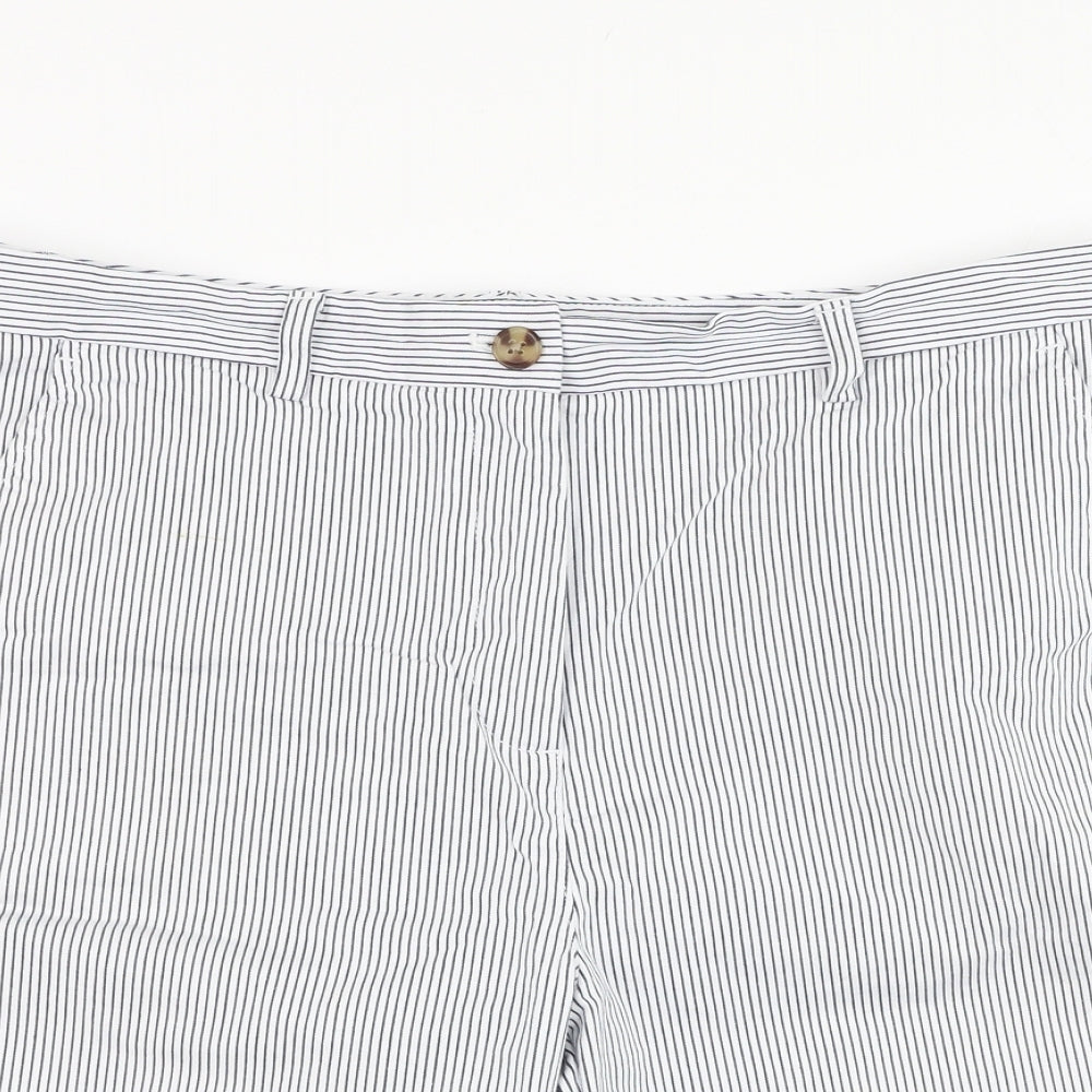 Marks and Spencer Womens White Striped Cotton Bermuda Shorts Size 14 L8 in Regular Zip