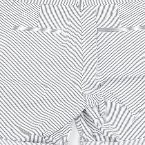 Marks and Spencer Womens White Striped Cotton Bermuda Shorts Size 14 L8 in Regular Zip