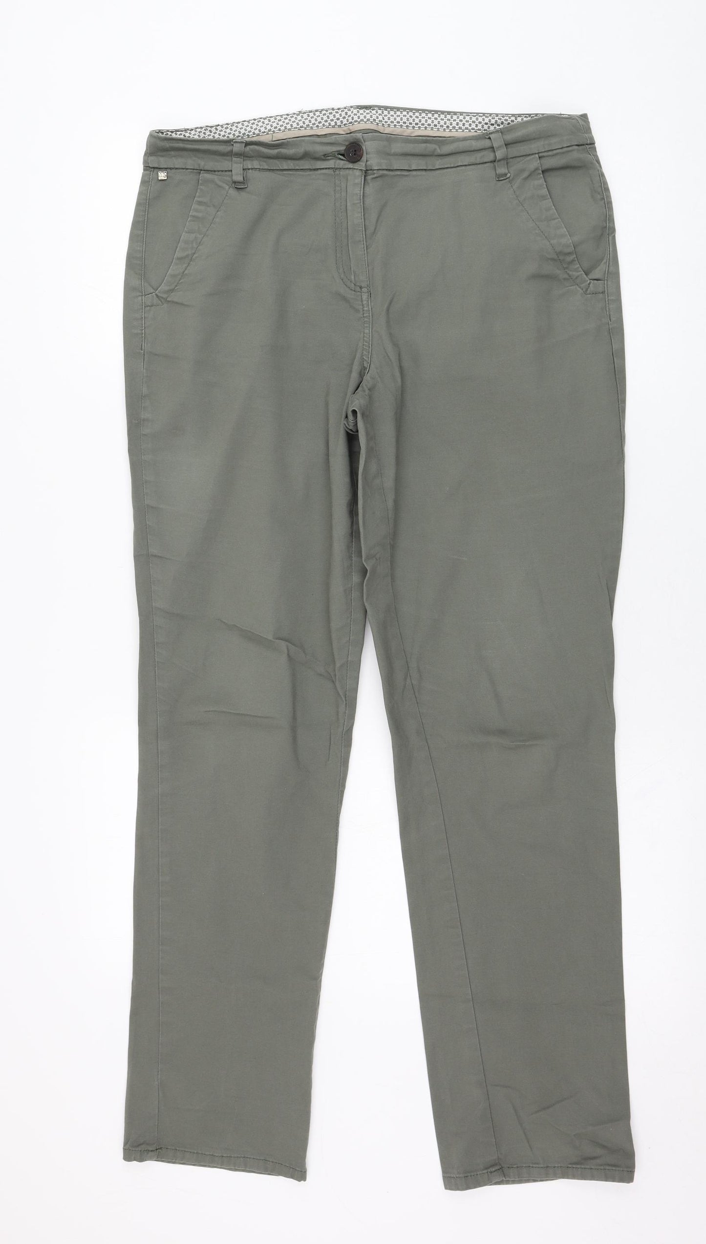 Debenhams Womens Green  Cotton Chino Trousers Size 12 L29 in Regular Zip
