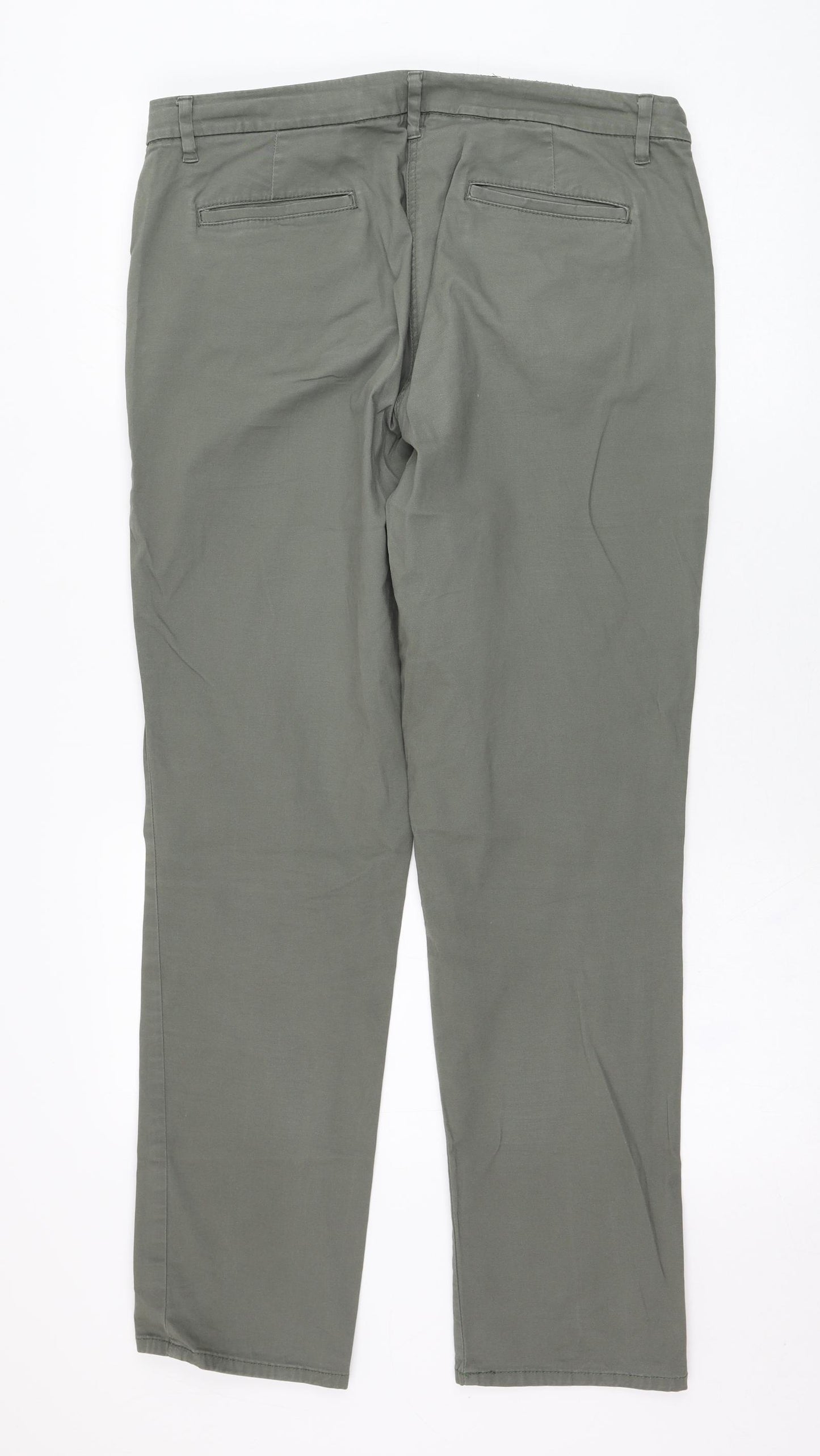 Debenhams Womens Green  Cotton Chino Trousers Size 12 L29 in Regular Zip