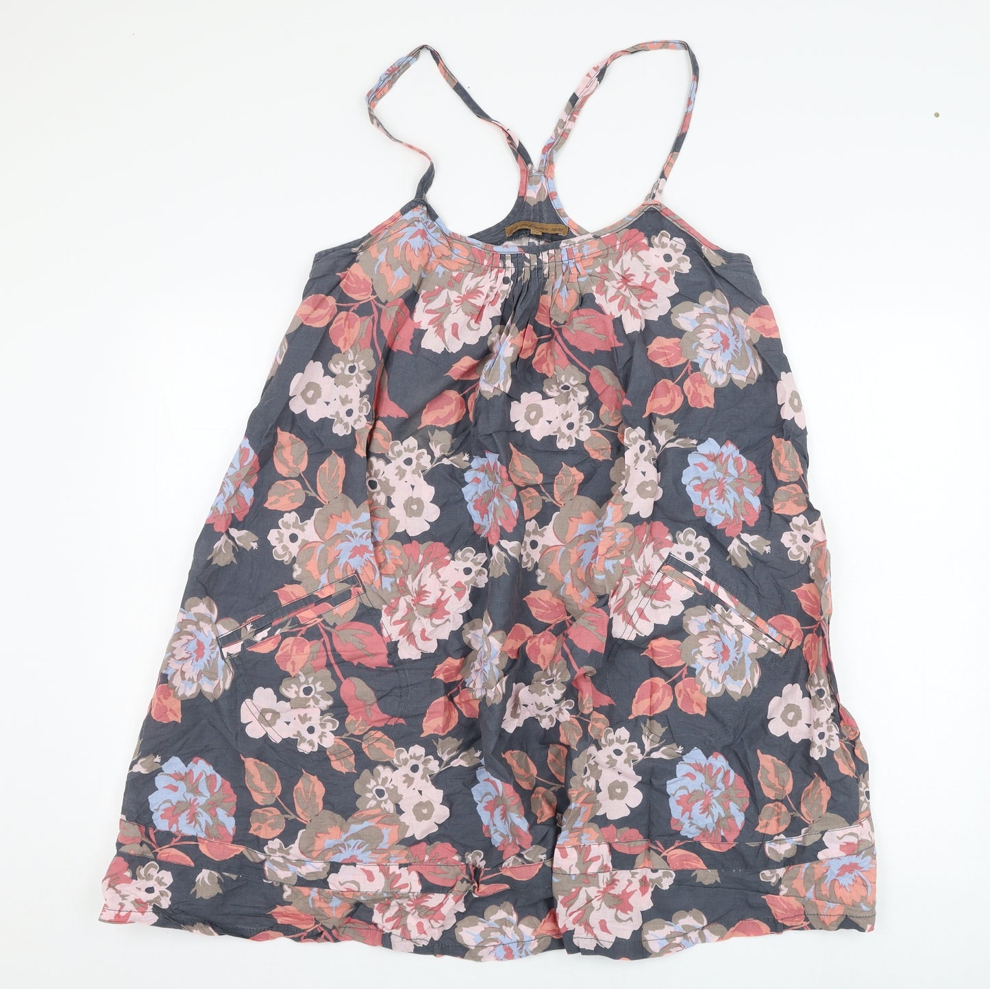 NEXT Womens Grey Floral Cotton Tank Dress  Size 14  Round Neck Pullover