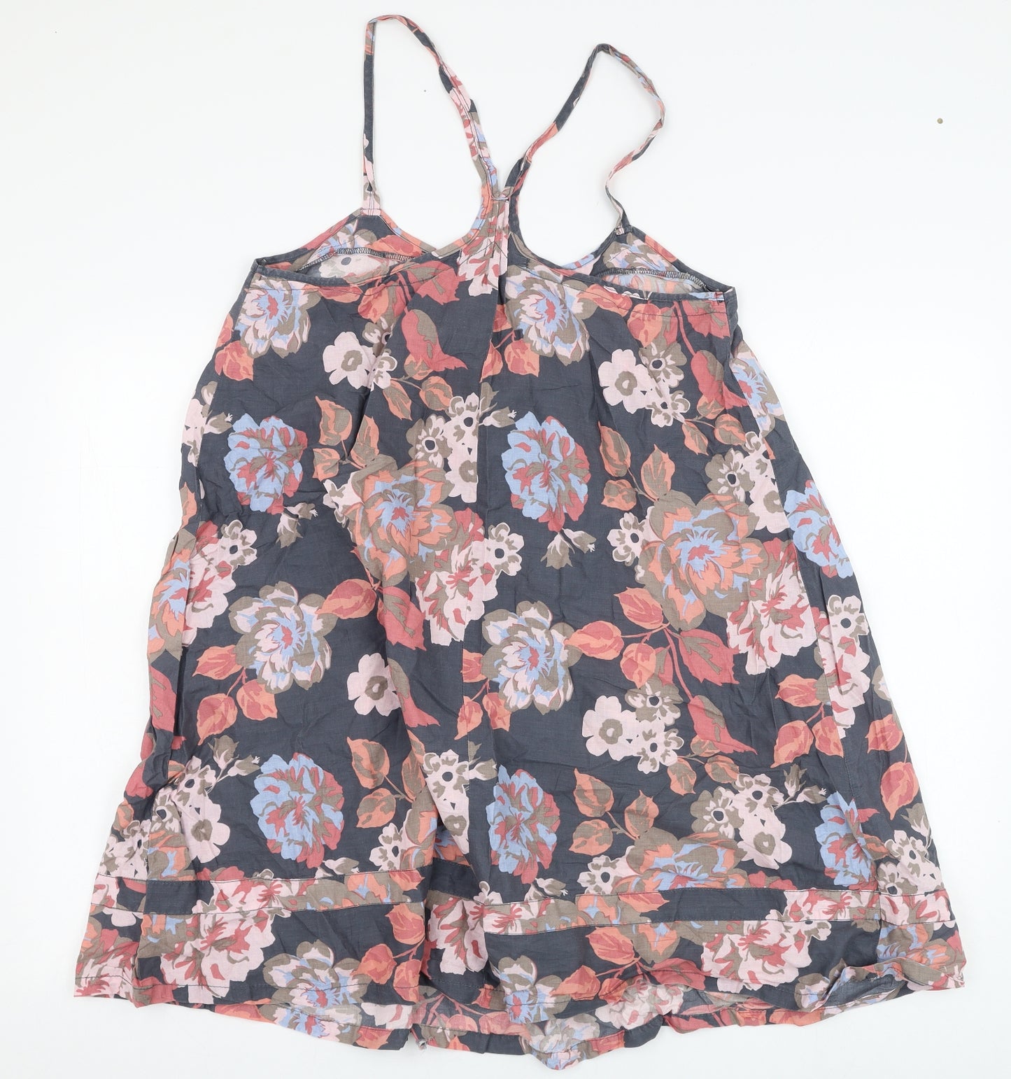 NEXT Womens Grey Floral Cotton Tank Dress  Size 14  Round Neck Pullover