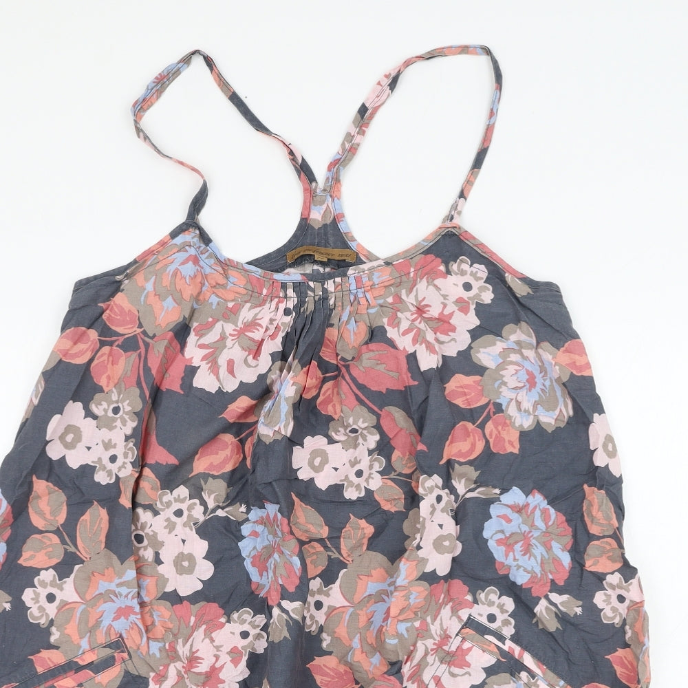 NEXT Womens Grey Floral Cotton Tank Dress  Size 14  Round Neck Pullover