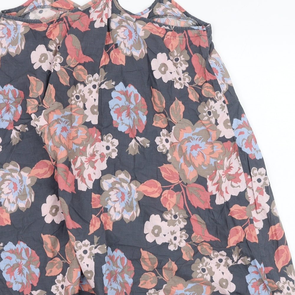 NEXT Womens Grey Floral Cotton Tank Dress  Size 14  Round Neck Pullover