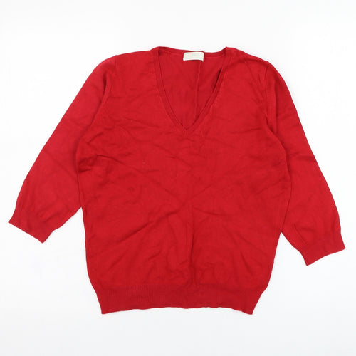 Marks and Spencer Womens Red V-Neck  Viscose Pullover Jumper Size 12