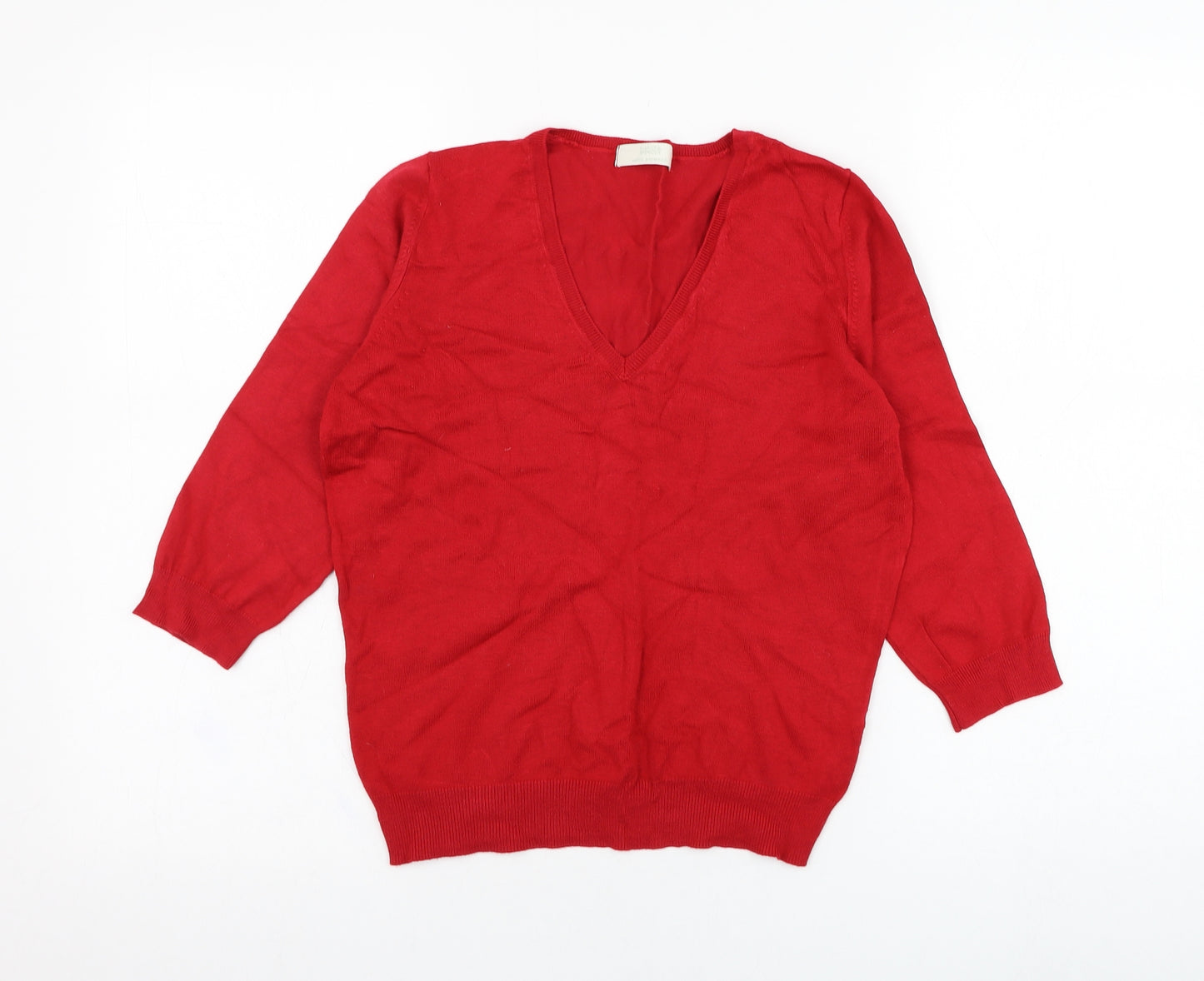 Marks and Spencer Womens Red V-Neck  Viscose Pullover Jumper Size 12