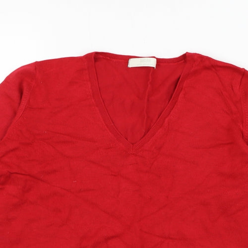 Marks and Spencer Womens Red V-Neck  Viscose Pullover Jumper Size 12