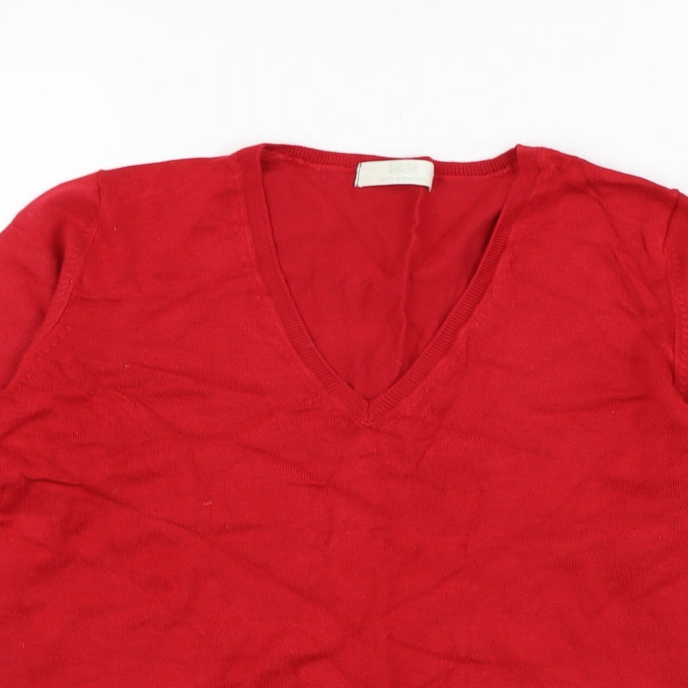 Marks and Spencer Womens Red V-Neck  Viscose Pullover Jumper Size 12