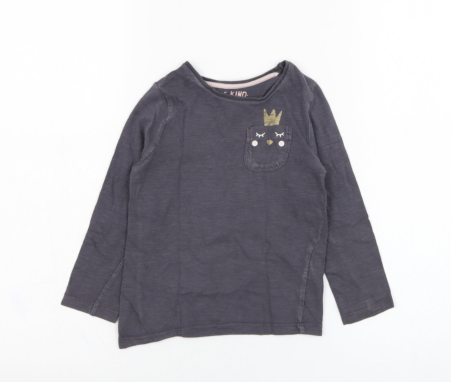 F&F Girls Grey  Cotton Basic T-Shirt Size 3-4 Years Round Neck Pullover - Bird