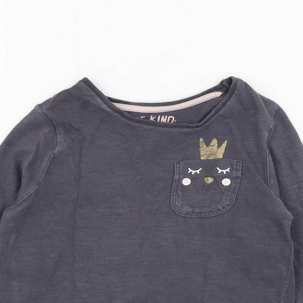 F&F Girls Grey  Cotton Basic T-Shirt Size 3-4 Years Round Neck Pullover - Bird