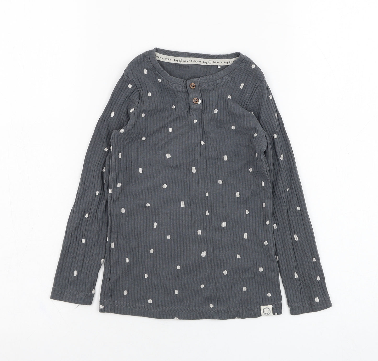 George Girls Grey Polka Dot Camel Basic T-Shirt Size 5-6 Years Round Neck Pullover