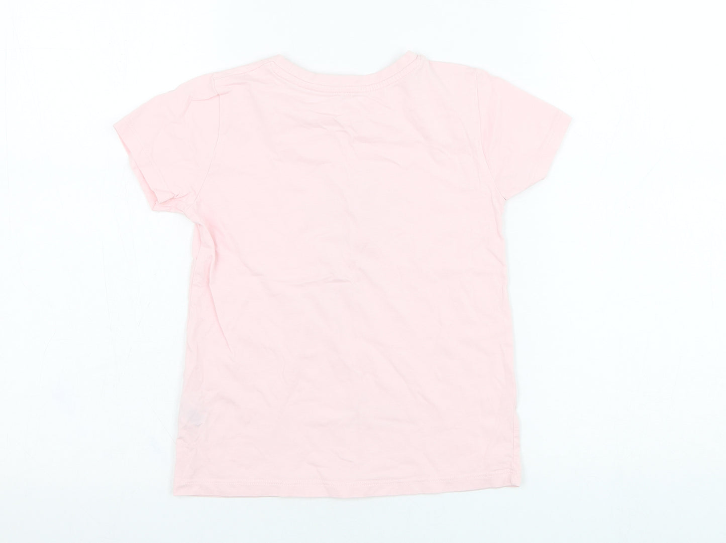 Dunnes Stores Girls Pink  Cotton Basic T-Shirt Size 8-9 Years Round Neck Pullover - Palm Tree