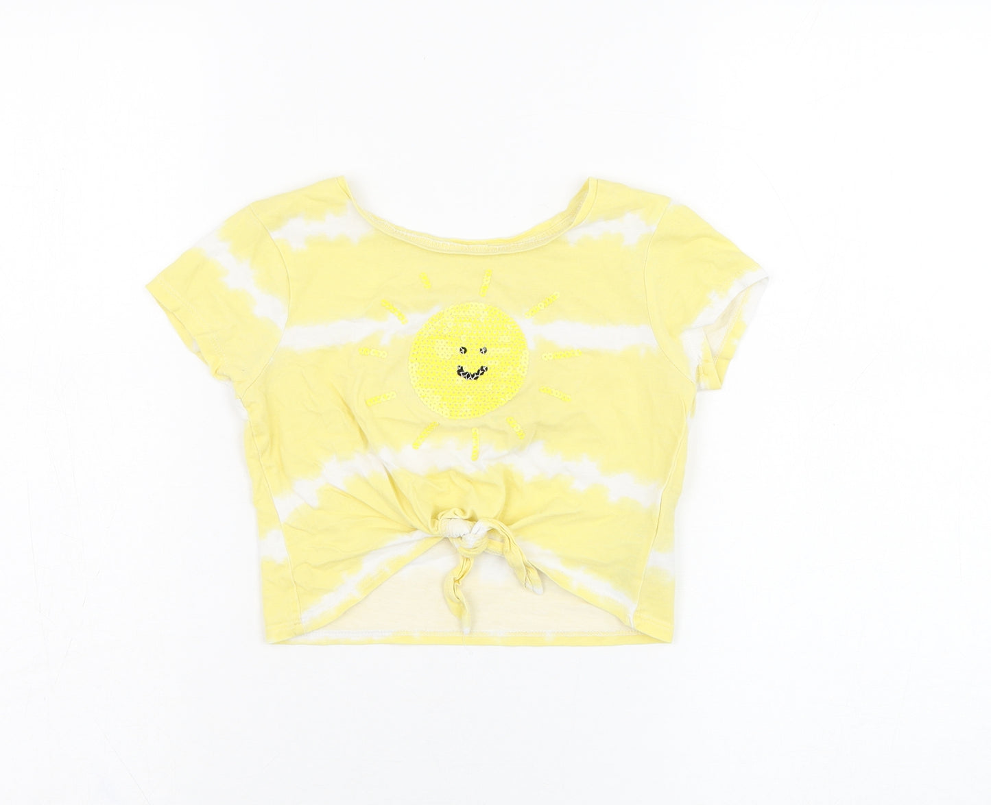 Primark Girls Yellow  Cotton Basic T-Shirt Size 5-6 Years Round Neck Pullover - Sun