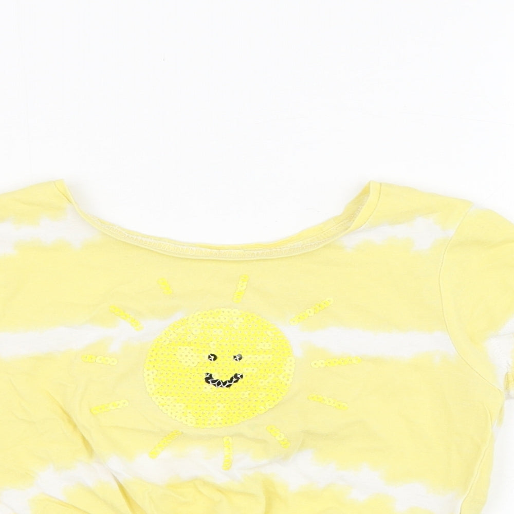 Primark Girls Yellow  Cotton Basic T-Shirt Size 5-6 Years Round Neck Pullover - Sun