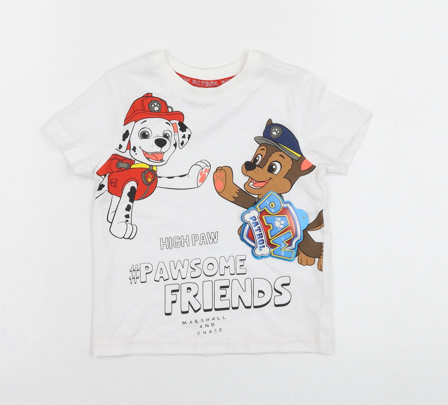 F&F Boys White  Cotton Basic T-Shirt Size 12-18 Months Round Neck Pullover - Paw Patrol