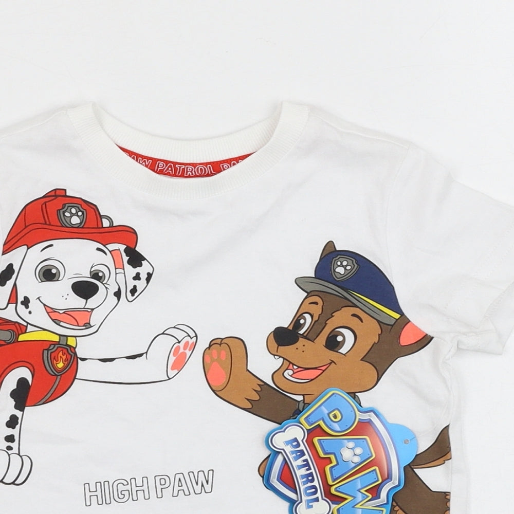 F&F Boys White  Cotton Basic T-Shirt Size 12-18 Months Round Neck Pullover - Paw Patrol