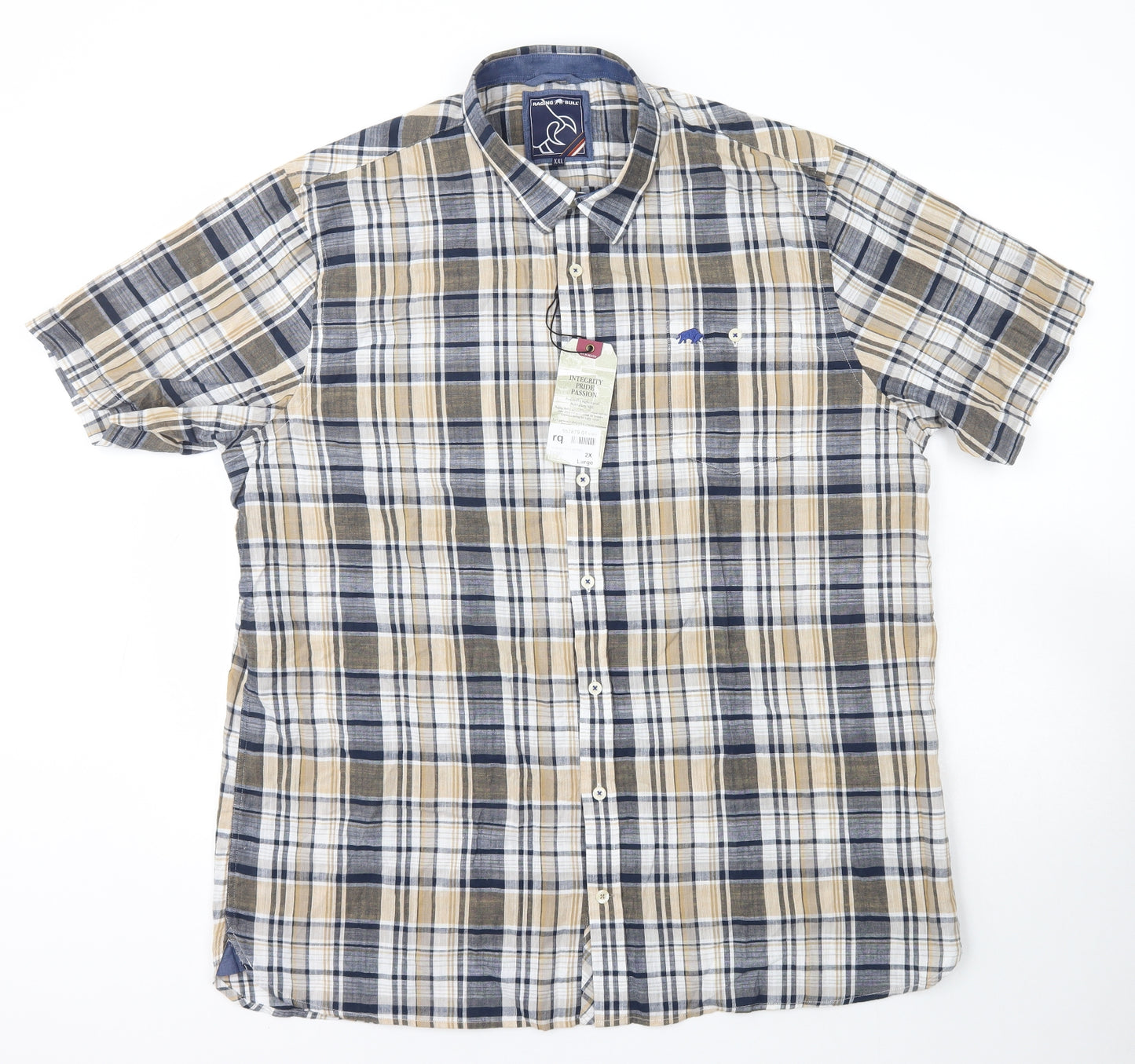 Raging Bull Mens Multicoloured Check Cotton  Button-Up Size 2XL Collared Button