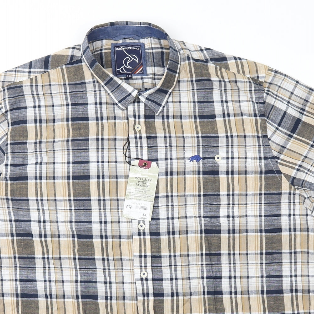 Raging Bull Mens Multicoloured Check Cotton  Button-Up Size 2XL Collared Button
