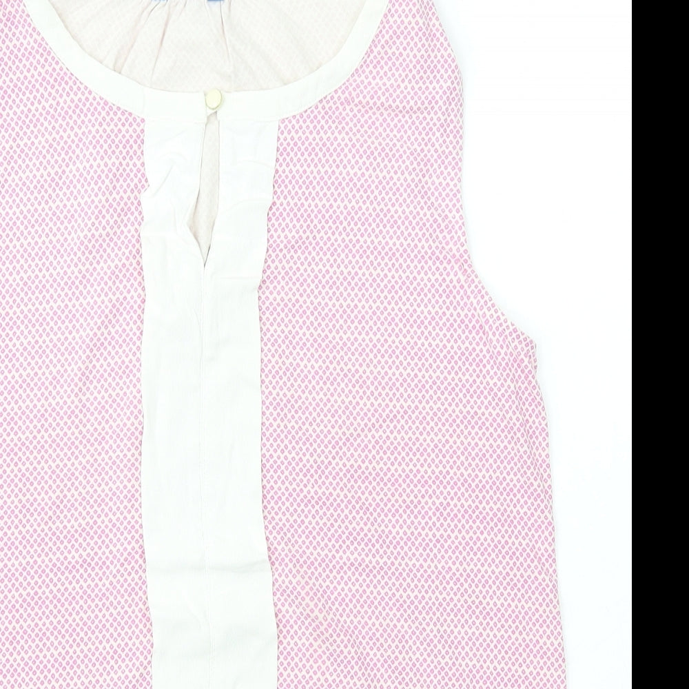 Joules Womens Pink Check Viscose Basic T-Shirt Size 14 Scoop Neck