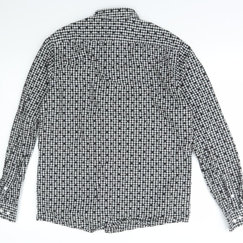 H&M Mens Black Check Cotton  Button-Up Size M Collared Button
