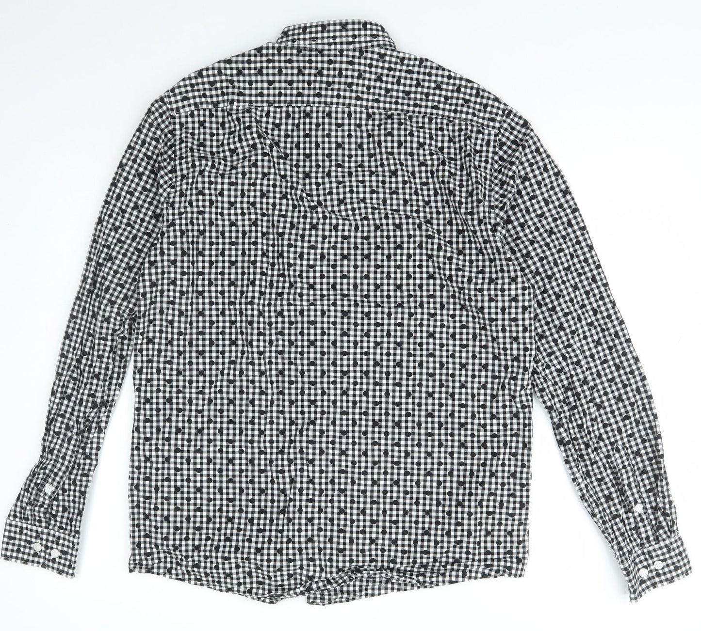 H&M Mens Black Check Cotton  Button-Up Size M Collared Button