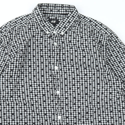 H&M Mens Black Check Cotton  Button-Up Size M Collared Button